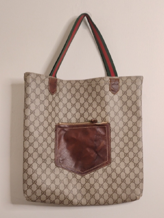 Gucci Handbags - Authentic Gucci  Monogram Tote Bag with Brown Leather Pocket